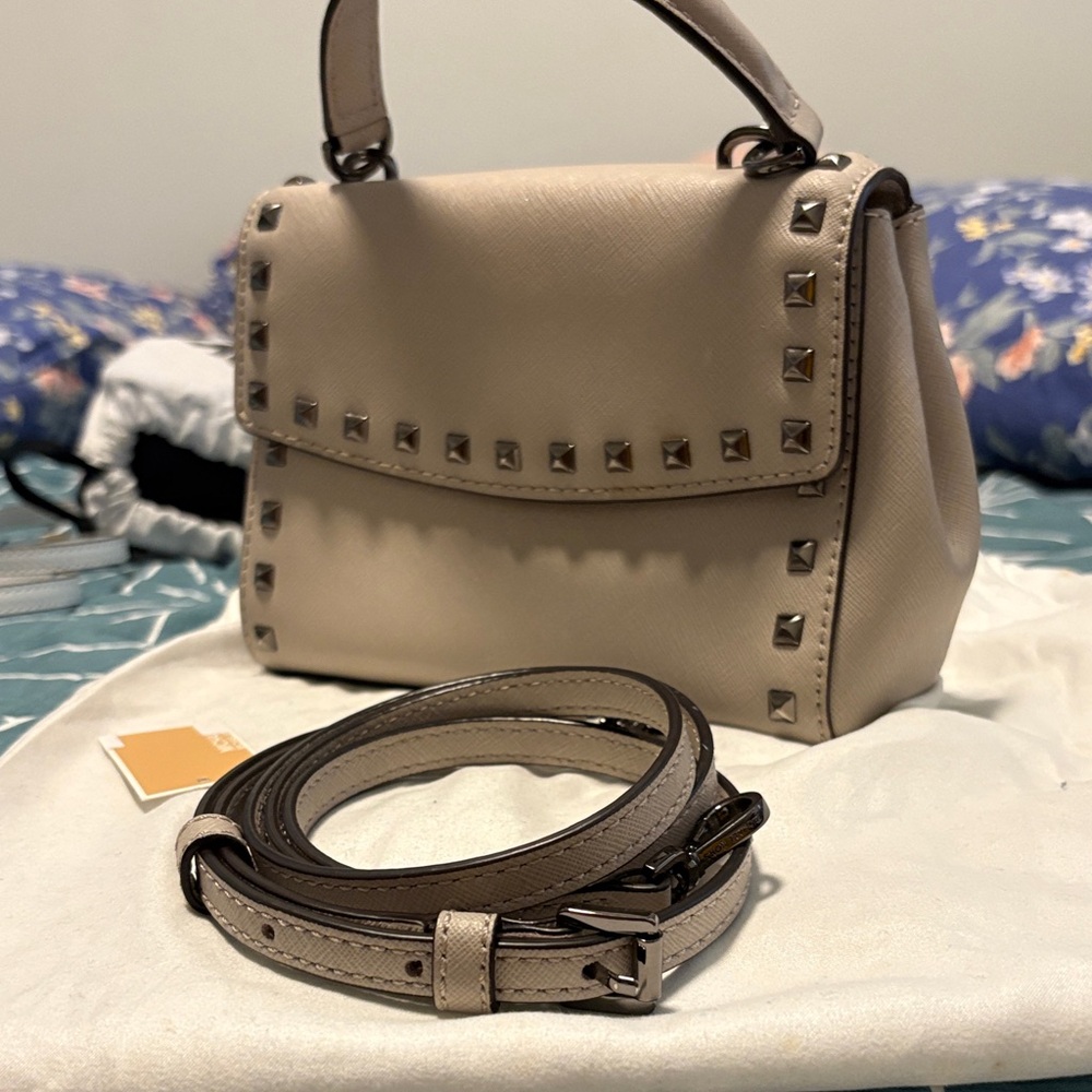 MK Mini Ava Studded Satchel Bag with Crossbody Strap